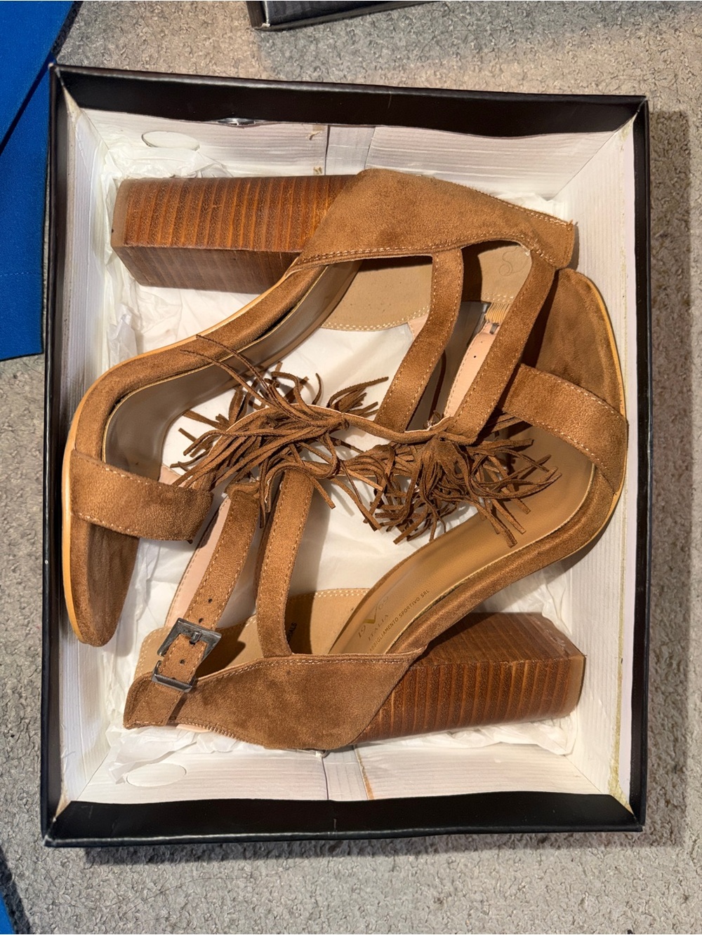 Versace 19v69 Abbigliamento Sportivo Tan Suede Fringe Block Heel Sandals